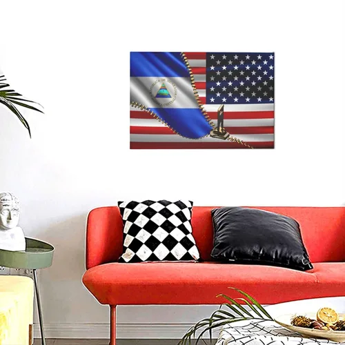 Vista 6 de Lienzo decorativo para pared, diseño de bandera estadounidense y nicaragüense de Nicaragua, impresiones artísticas de pared de 12 x 18 pulgadas, sin