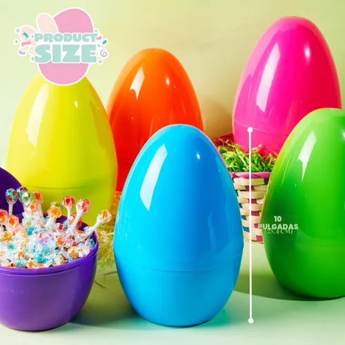 Vista 6 de JOYIN Huevos de Pascua gigantes de 10 pulgadas, 6 huevos gigantes de plástico brillante vacíos rellenables para relleno de Pascua, regalos
