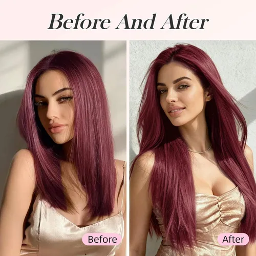 Vista 3 de Extensiones de cabello sintético con clip, color burdeos de 18 pulgadas de largo, invisibles, gruesas, extensiones de cabello lacio con clips, 5