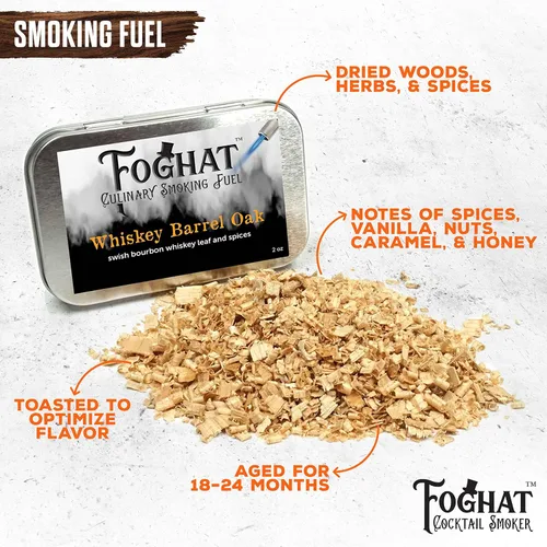 Vista 3 de Foghat Cocktail Smoker - Kit ahumador de cócteles Foghat con combustible de virutas de madera de roble de barricas de whiskey bourbon, nogal ginebra