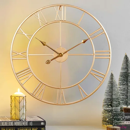 Vista 15 de CLXEAST Relojes de pared de 24 pulgadas para decoración de sala de estar, reloj de pared grande de metal negro que funciona con pilas Número arábigo