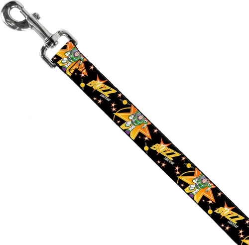 Vista 2 de Correa para perro Toy Story Buzz Lightyear Running Stars Negro, Naranja, Amarillo, 4' Largo 1.0" Ancho