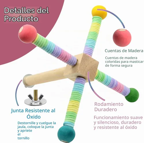 Vista 5 de Juguete de perca para loros mejorado, soporte giratorio de perca para pájaros con juguete de bola masticable para pájaros pequeños y medianos