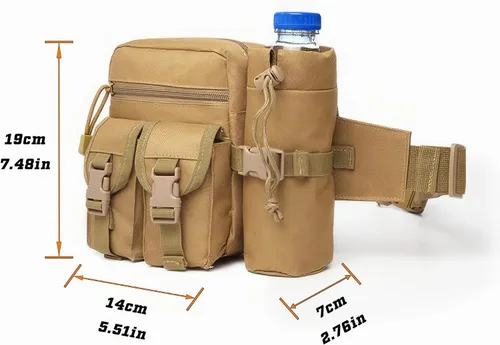 Vista 2 de Riñonera táctica con soporte para botella de agua, versátil e impermeable, riñonera militar, cinturón de utilidad para senderismo al aire libre Negro