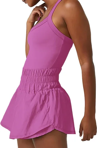 Vista 2 de Meladyan Enterizo Skortsie para mujer, vestido de tenis con pantalones cortos, sin mangas, entrenamiento, atletismo, golf, yoga, Runsie