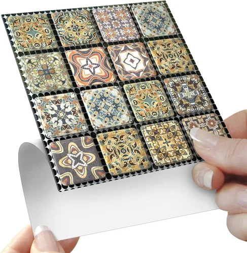 Vista 14 de Alwayspon 25 piezas de transferencias de azulejos de mosaico despegar y pegar para decoración del hogar, 4x4 pulgadas autoadhesivas impermeables