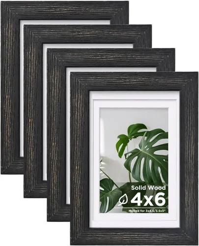 Vista 9 de Egofine - Juego de 4 portarretratos A4 de madera maciza y cubierta de plexiglás de 4 x 6/6 x 8 pulgadas con paspartú o A4 sin paspartú, para mesa