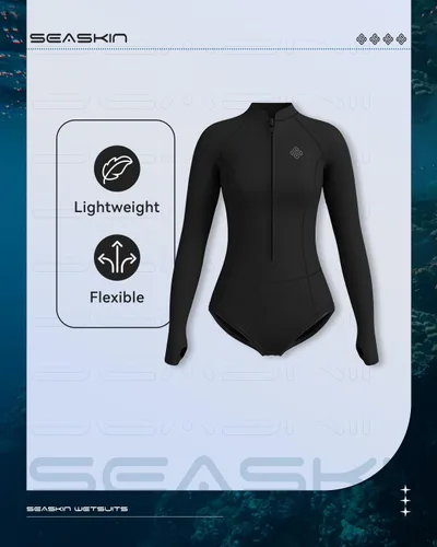Vista 2 de Seaskin Traje de neopreno para mujer de 2 mm, de una pieza, mangas largas, traje corto de buceo