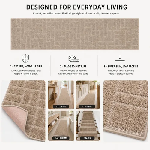 Vista 8 de Well Woven Serenity - Alfombra suave extra larga para pasillo, escalera, trufa de lino, 31 pulgadas x 24 pies