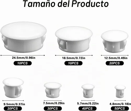 Vista 2 de Tapones de plástico para agujeros, 180 tapones de bloqueo de panel blanco, tapas redondas para tornillos de taladro para gabinetes de cocina