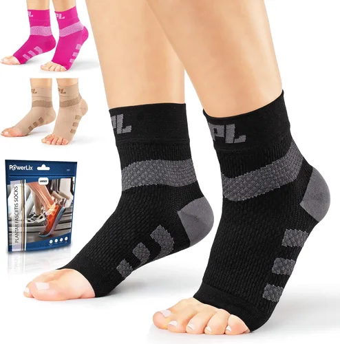Vista 8 de Powerlix Nano calcetines (2 pares) para neuropatía, para mujeres y hombres, soporte de tobillo para fascitis plantar, calcetines de compresión sin