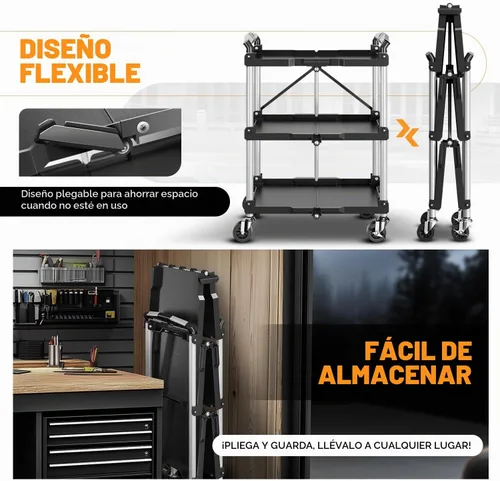 Vista 6 de Auto Dynasty Carrito utilitario plegable de 3 niveles con ruedas
