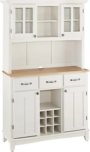 Vista 17 de Homestyles Buffet de Buffets Servidor Blanco Roto con Hutch y Tapa de Madera Natural