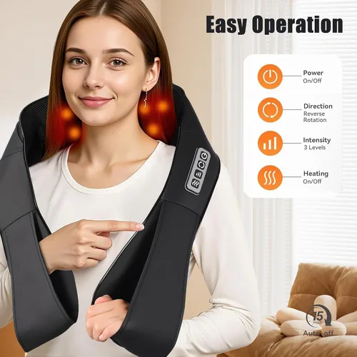 Vista 2 de Shiatsu masajeador de espalda, hombros y cuello con calor, amasado eléctrico 4D para aliviar los tejidos profundos, regalos ideales para mujeres