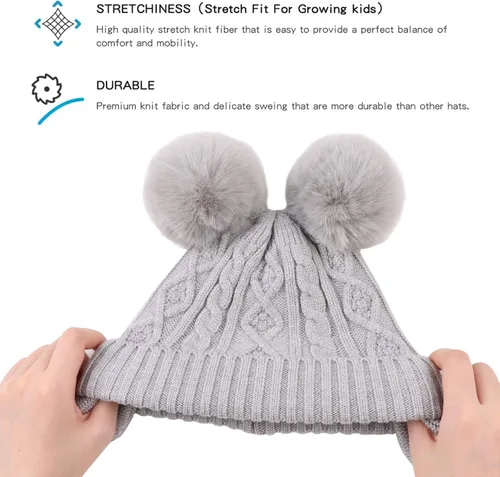 Vista 3 de JANGANNSA Lindo gorro de punto para niños y niñas, gorro de invierno cálido con orejera, gorro para bebé