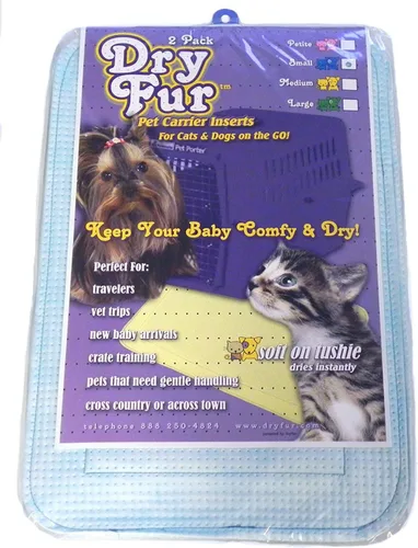 Vista 3 de DryFur Almohadillas de inserción para transportar mascotas tamaño pequeño 19.5 x 12.5 pulgadas, color azul, paquete de 2, diseño patentado que