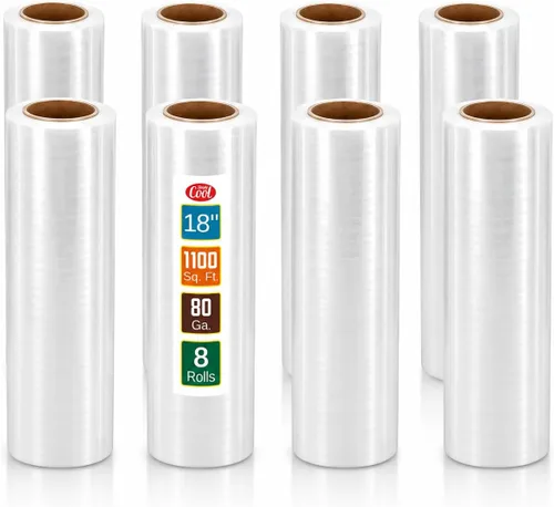 Vista 13 de Stretch Wrap - Rollos de plástico transparente para palé de plástico, resistente, 18 x 11 pulgadas, calibre 80 (grosor de 20 micras), autoadhesivo