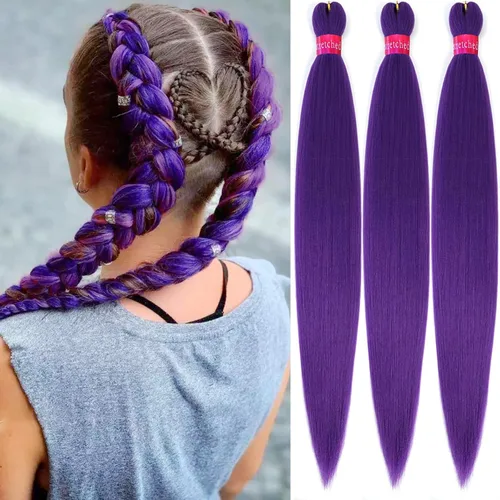 Vista 27 de Cabello trenzado verde con lentejuelas de 26 pulgadas, preestirado, trenzas de textura Yaki, extensiones de cabello pre plumadas, 3 paquetes, fácil