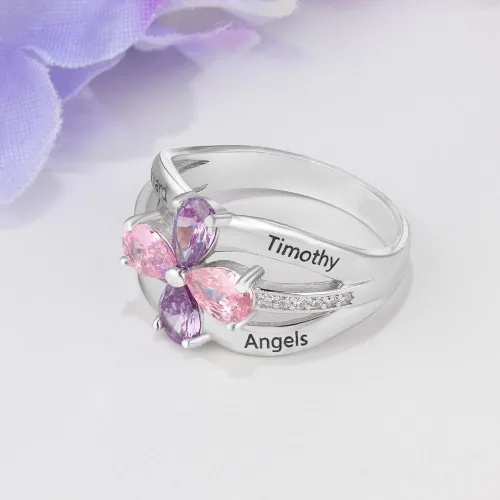 Vista 4 de Love Jewelry Anillo personalizado para madre, piedras de nacimiento de imitación grabadas, anillos de promesa familiar para mujer (9)