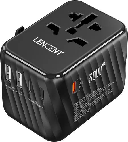 Vista 9 de LENCENT Adaptador de corriente de viaje universal, adaptador de enchufe de CA internacional con 5.6A 3 USB C 2 puertos USB A cargador de pared