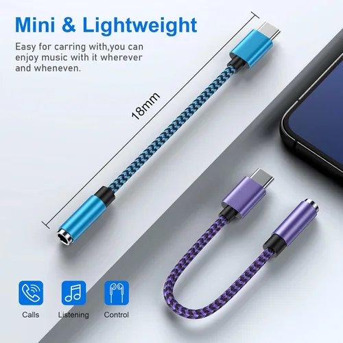 Vista 3 de Adaptador USB tipo C a conector de auriculares de 0.138 in, paquete de 2 cables USB C a Aux hembra de audio compatible con Samsung Galaxy A54 A37