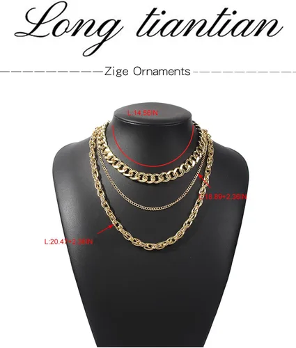 Vista 7 de Collar grueso en capas para mujer, cadena de eslabones cubanos dorados, mosquetón, collar punk, gargantilla gruesa, regalo de joyería