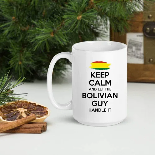 Vista 2 de Regalo boliviano para hombres, abuelo, papá, tío novio, taza de 11 onzas – Keep Calm And Let The Bolivian Guy Handle It