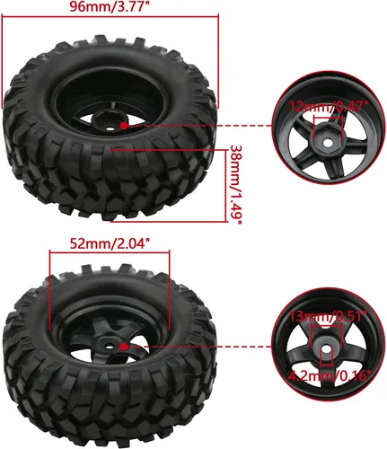 Vista 4 de Neumáticos para Buggy + llanta de 5 radios para vehículo todo terreno RC HSP 1/10 (4 unidades) 1/10 Buggy Tire & 5-Spoke Rim Set, 2-piece for