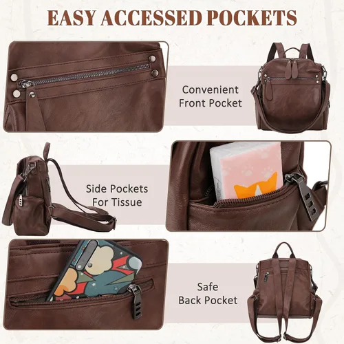 Vista 6 de VX - Bolso mochila de piel sintética para mujer, diseño convertible a la moda, 2 modos de uso