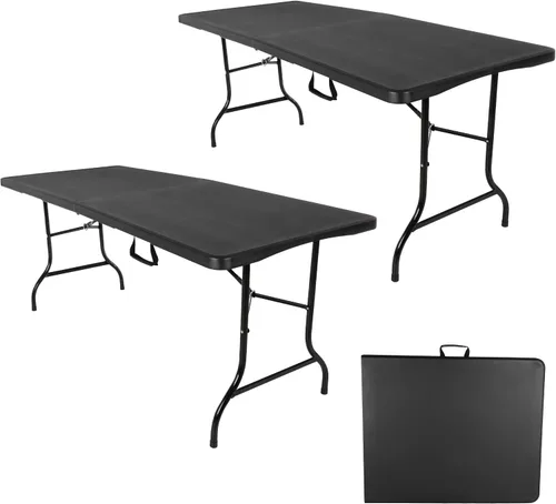 Vista 14 de Lavish Home Mesas plegables portátiles, escritorio plegable portátil ligero con altura ajustable, pequeña mesa de plástico para bandeja de TV, Negro