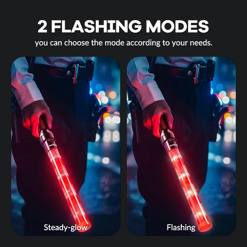 Vista 6 de E-riding Varita de tráfico recargable de 16 pulgadas, bastón de control de tráfico rojo con 2 modos intermitentes, varita de luz LED de seguridad
