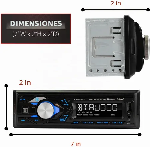 Vista 4 de Dual Electronics XRM69BT Estéreo de coche DIN único Bluetooth y radio AM/FM