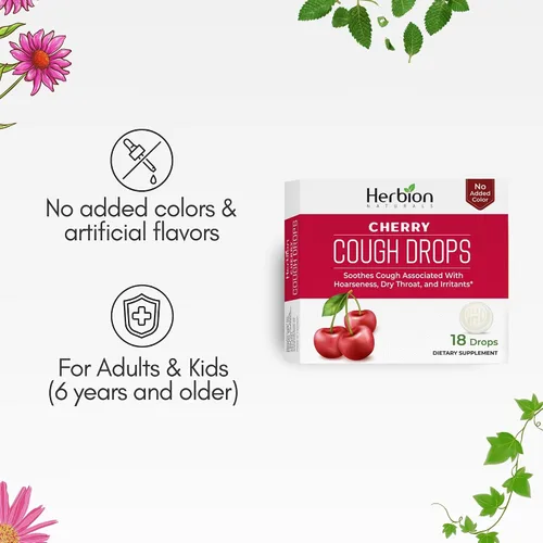 Vista 4 de Herbion Naturals Gotas para la tos con sabor a cereza natural, suplemento dietético, alivia la tos, para adultos y niños mayores de 6 años, 18
