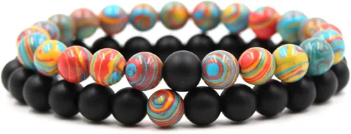 Vista 15 de CNLQ - Pulseras de larga distancia para parejas, regalo a juego, ágata mate de 0.315 in, cuentas de piedra (rojo elástico)