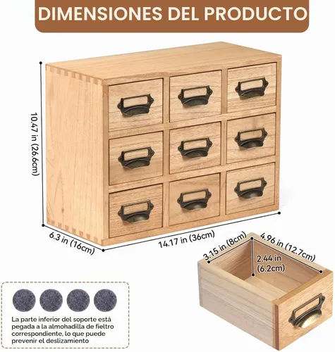 Vista 3 de KIRIGEN Organizador de escritorio de madera con 9 cajones, armario de Natural