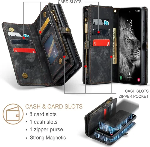 Vista 2 de Asuwish Funda de teléfono para Samsung Galaxy A54 5G con cremallera, funda desmontable con protector de pantalla de vidrio templado y tarjetero