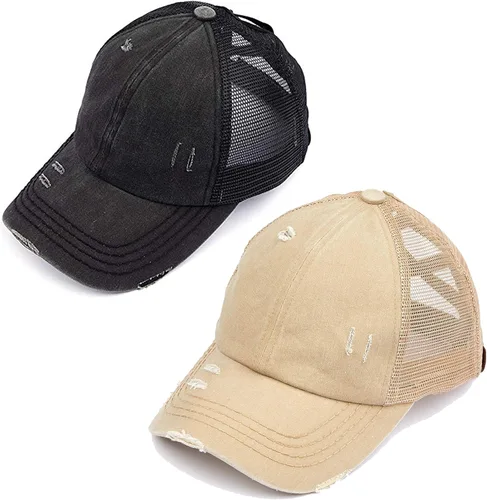 Vista 52 de Funky Junque - Sombrero de cola de caballo para mujer, gorra de béisbol con ajuste ajustable y cola de caballo alta cruzada para uso diario Paquete