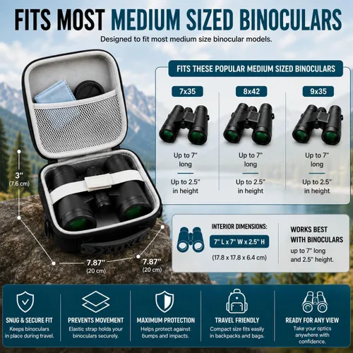 Vista 3 de Estuche para binoculares, funda protectora rígida de EVA con exterior resistente al agua, asa de transporte y correa para el hombro, se adapta a