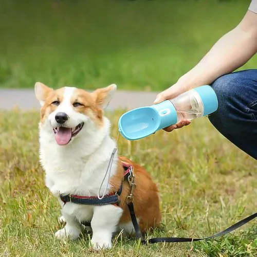 Vista 6 de Botella de agua para perros, botella de agua portátil para perro, diseño multifuncional y desmontable para beber y comer, taza combinada, botella
