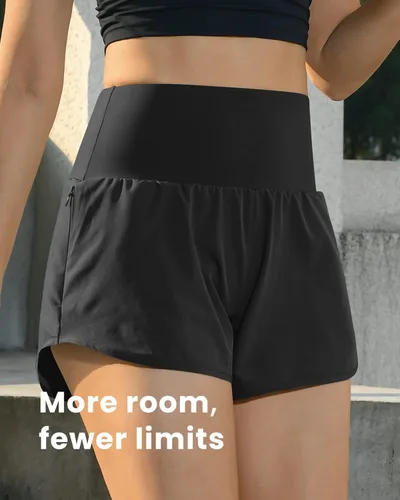 Vista 2 de GYM RAINBOW Pantalones cortos deportivos de cintura alta para mujer con bolsillos con cremallera de secado rápido pantalones cortos de entrenamiento