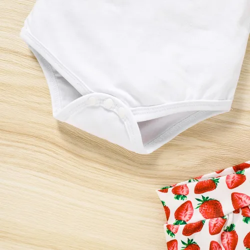 Vista 11 de Conjunto de ropa para bebé niña de 1er cumpleaños con mangas con volantes + pantalones cortos estampados + diadema para tartas