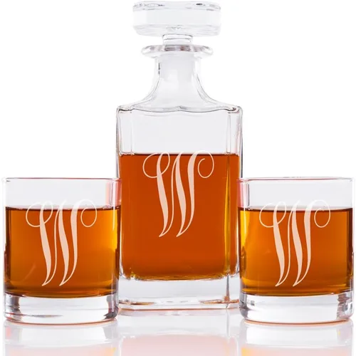 Vista 25 de Abby Smith Juego de decantador de whisky con inicial de estilo lujoso y vasos de rocas, letra A