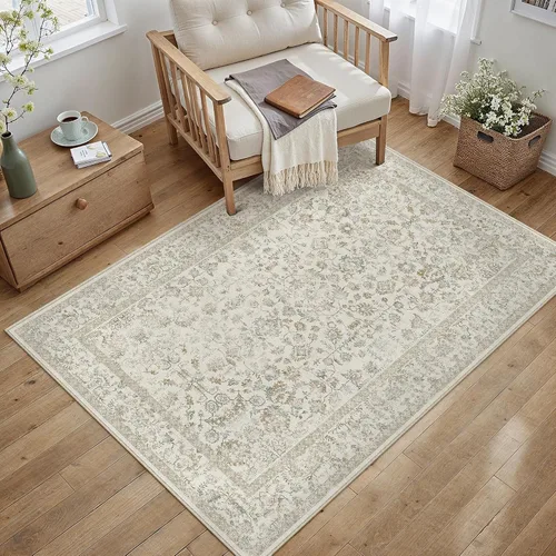 Vista 17 de PureCozy Alfombra de área beige de 2 x 3 pulgadas, lavable, vintage, pequeña, para entrada, cocina, suave, retro, floral, de pelo bajo, tapete