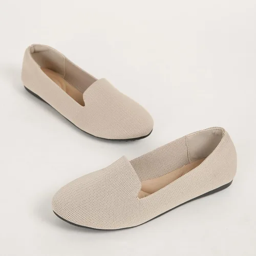 Vista 4 de Stytbtot Zapatos planos para mujer, zapatos tipo mocasín, punta redonda, informales, de punto, para oficina, trabajo, ballet