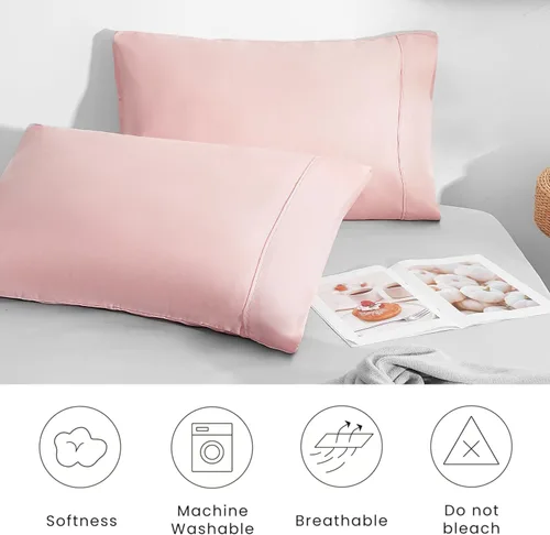 Vista 6 de Juego de 2 fundas de almohada tamaño Queen, color rosa, cierre de sobre, fácil ajuste, tela suave y transpirable, lavable a máquina para todas