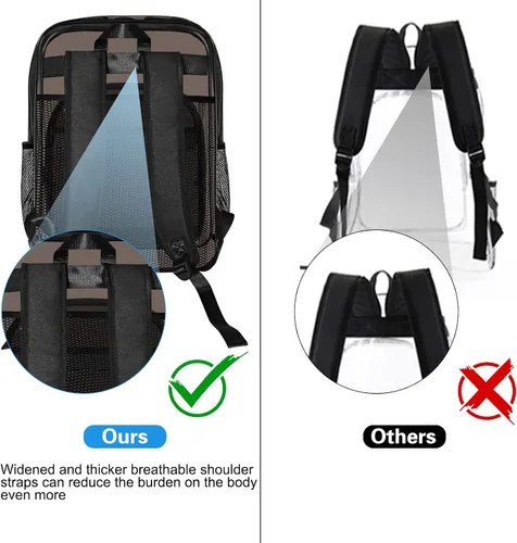 Vista 3 de Mochila transparente, mochila grande, mochila transparente de forma resistente, mochilas casuales, A-Negro, Transparente