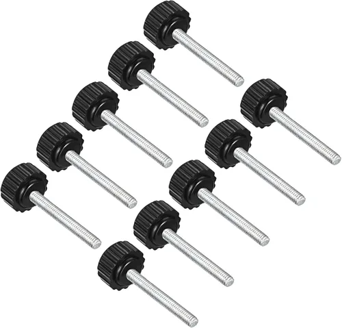 Vista 9 de Perillas de sujeción moleteadas, rosca macho M4 x 0.630 in, cabeza de 0.630 in, pomos de plástico termoestable para tornillo de pulgar negro