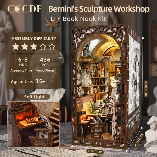 Vista 2 de CCCDF Kit de rincón de libros, rompecabezas de madera 3D para adultos, adolescentes, kit de bricolaje en miniatura para casa de muñecas, soporte