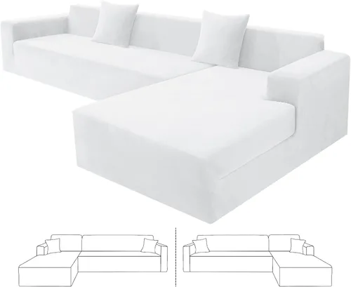 Vista 34 de ZNSAYOTX Fundas para sofá modular de terciopelo suave, fundas de felpa de lujo con parte inferior elástica para sofá modular en forma de L, 2