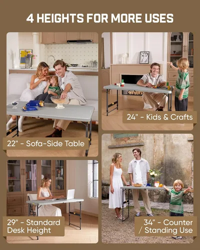 Vista 4 de FanttikOutdoor Folding Table 4 Foot Quick Adjust Portable Plastic 4 Heights Gris
